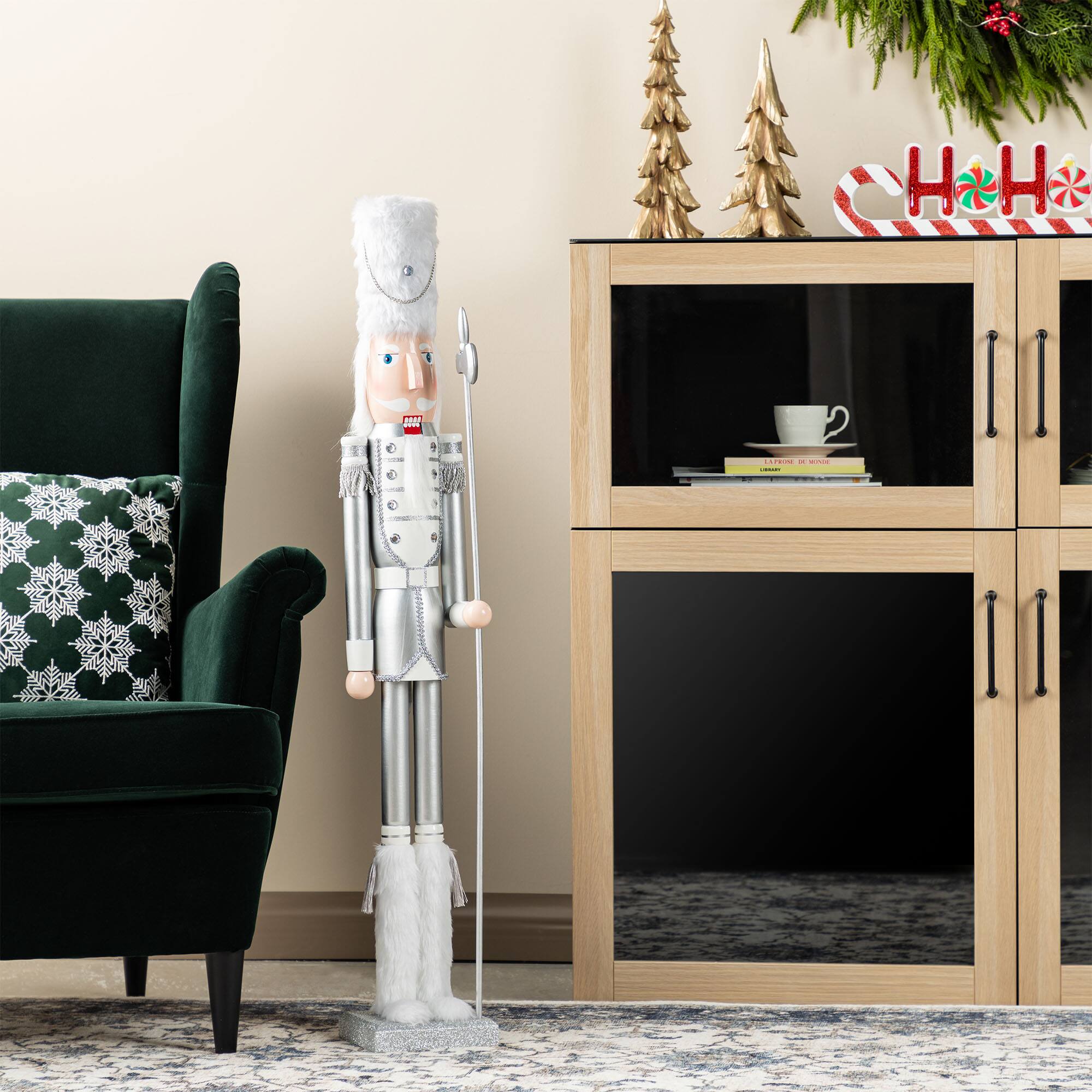 Glitzhome® 42"H Wooden Christmas Silver Dressed Soldier Nutcracker